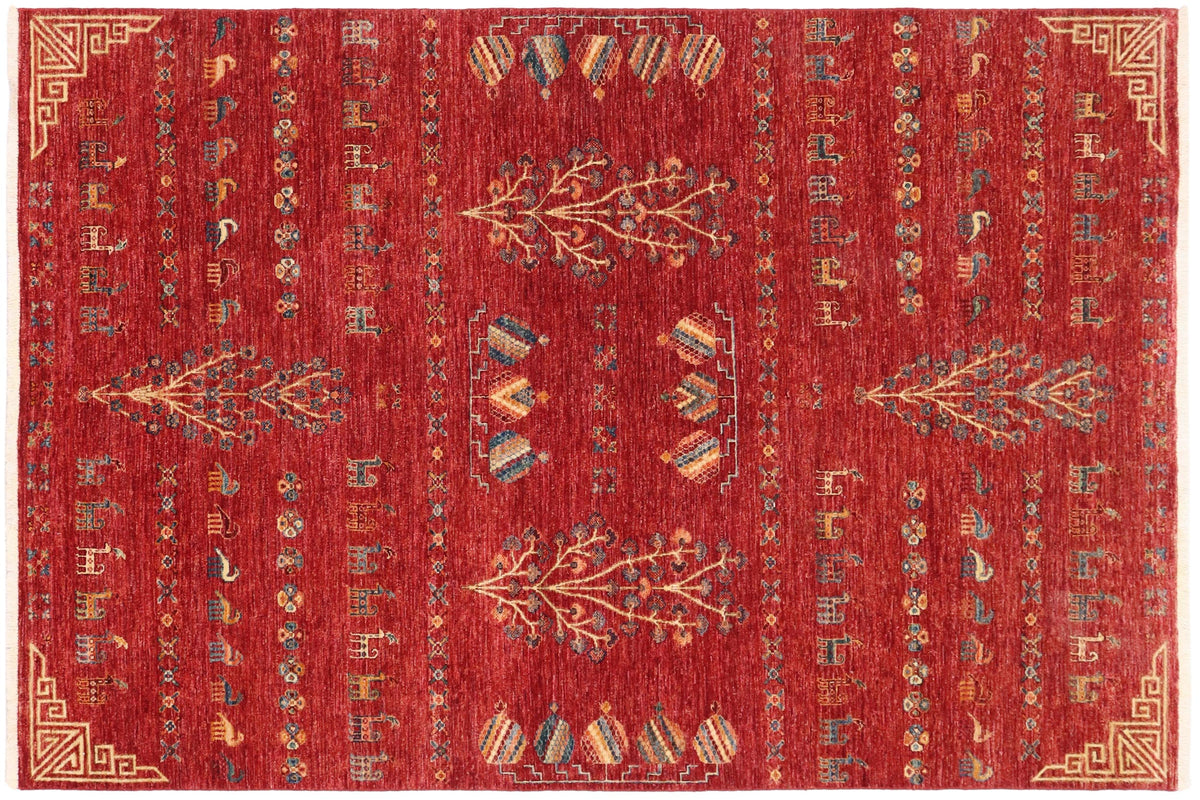 handmade Geometric Kurjean Red Blue Hand Knotted RECTANGLE 100% WOOL area rug 6x8