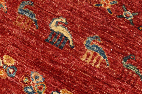 handmade Geometric Kurjean Red Blue Hand Knotted RECTANGLE 100% WOOL area rug 6x8