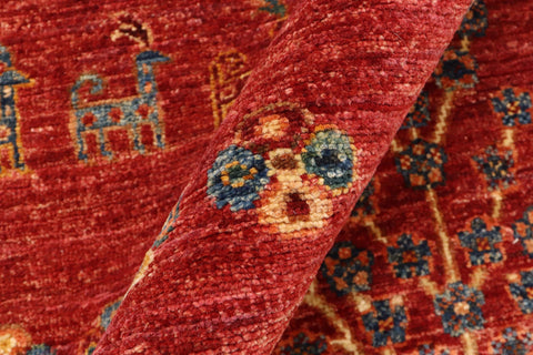 handmade Geometric Kurjean Red Blue Hand Knotted RECTANGLE 100% WOOL area rug 6x8