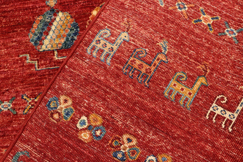 handmade Geometric Kurjean Red Blue Hand Knotted RECTANGLE 100% WOOL area rug 6x8