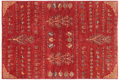 handmade Geometric Kurjean Red Blue Hand Knotted RECTANGLE 100% WOOL area rug 6x8