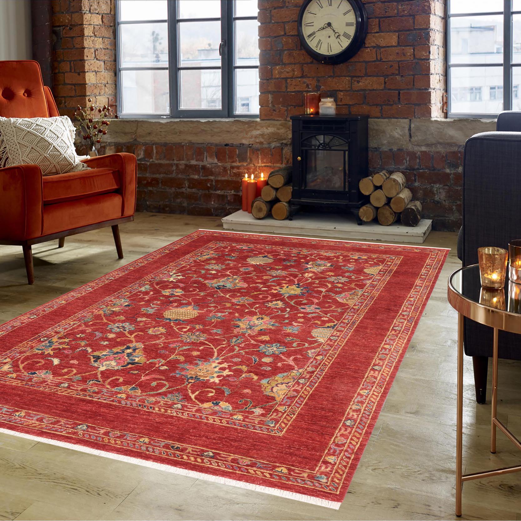 handmade Geometric Kurjean Red Blue Hand Knotted RECTANGLE 100% WOOL area rug 6x8