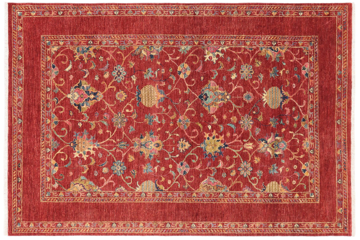 handmade Geometric Kurjean Red Blue Hand Knotted RECTANGLE 100% WOOL area rug 6x8
