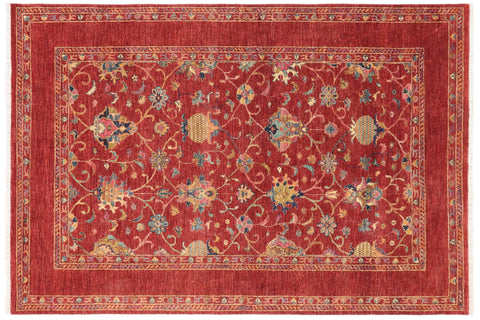handmade Geometric Kurjean Red Blue Hand Knotted RECTANGLE 100% WOOL area rug 6x8
