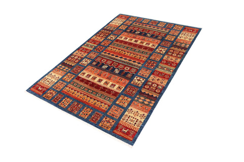 handmade Geometric Kurjean Blue Red Hand Knotted RECTANGLE 100% WOOL area rug 6x7
