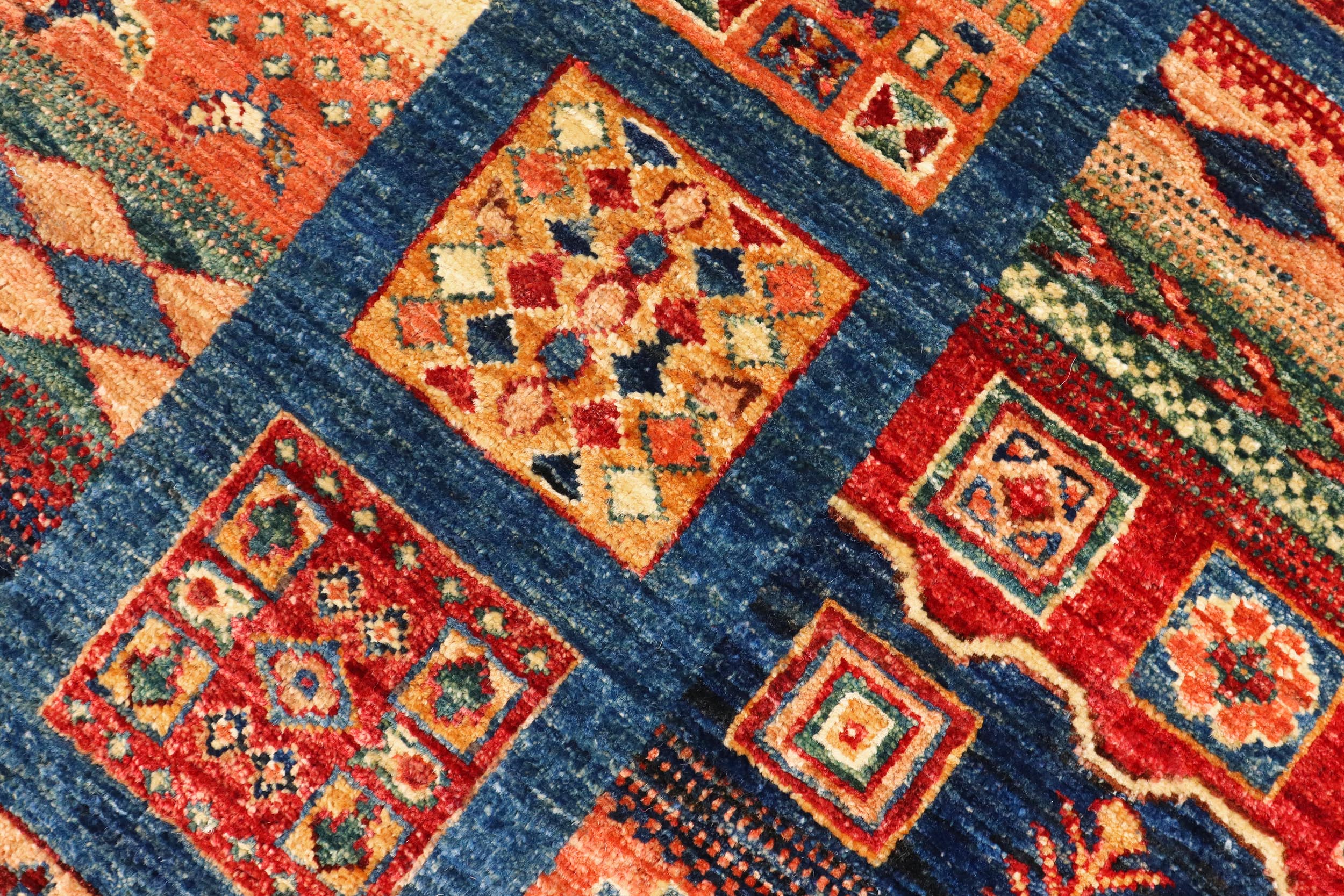 handmade Geometric Kurjean Blue Red Hand Knotted RECTANGLE 100% WOOL area rug 6x7