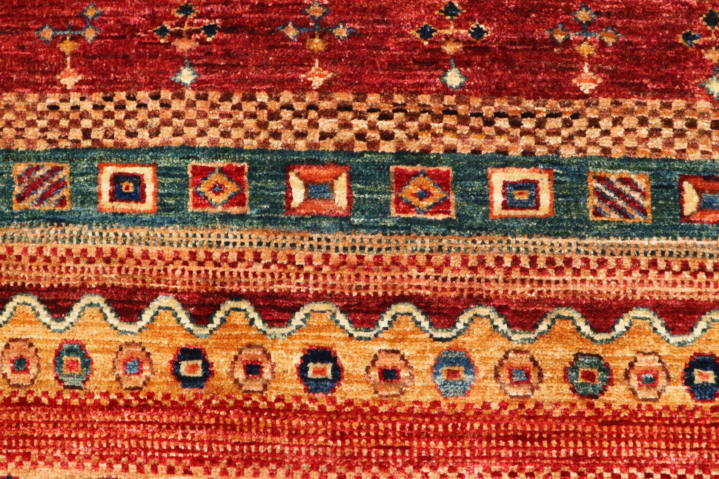 handmade Geometric Kurjean Blue Red Hand Knotted RECTANGLE 100% WOOL area rug 6x7