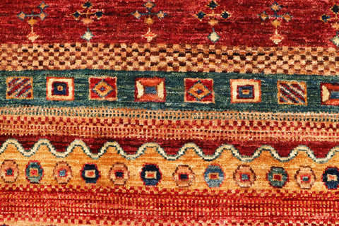 handmade Geometric Kurjean Blue Red Hand Knotted RECTANGLE 100% WOOL area rug 6x7