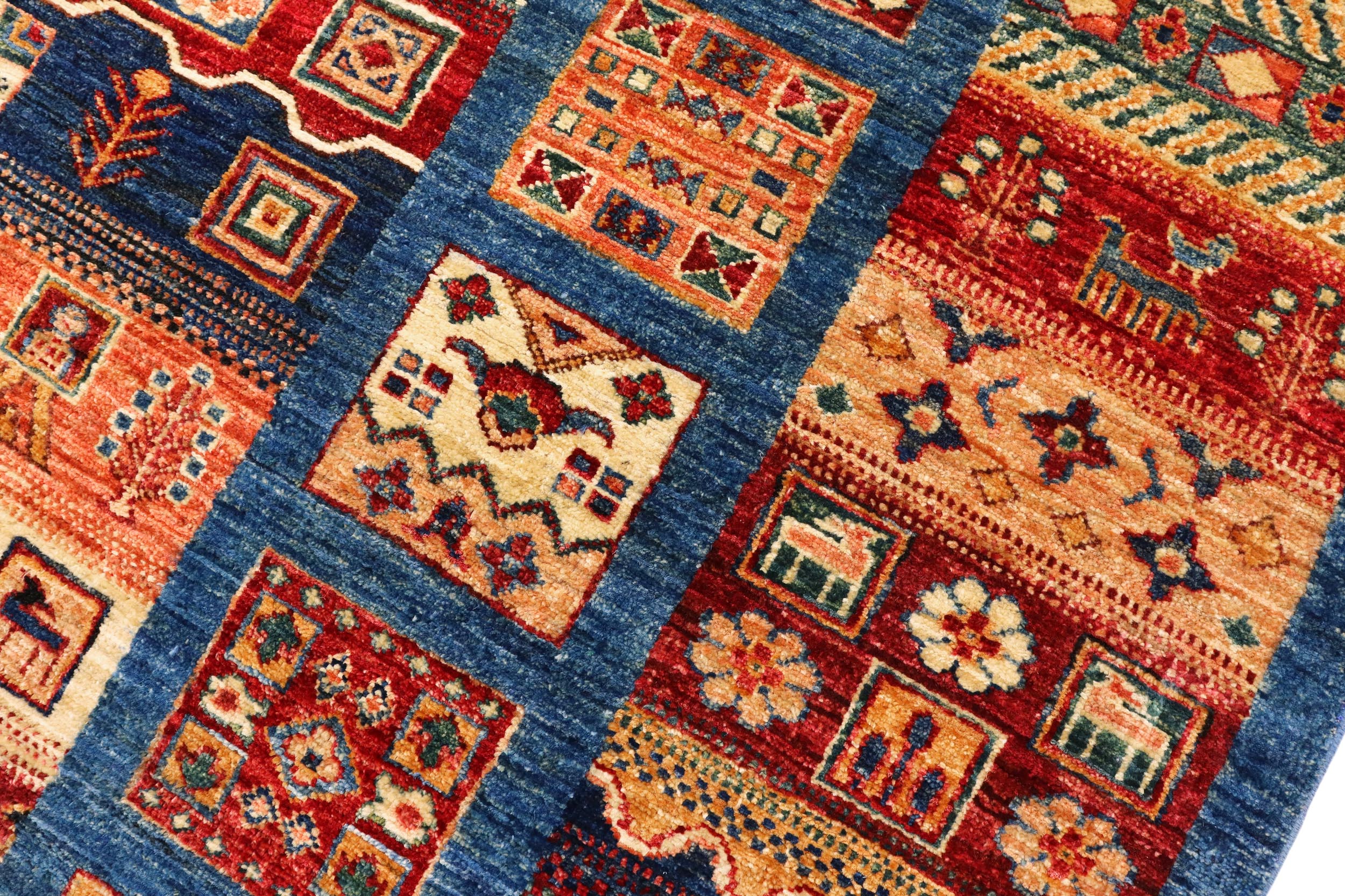 handmade Geometric Kurjean Blue Red Hand Knotted RECTANGLE 100% WOOL area rug 6x7