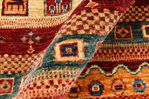 handmade Geometric Kurjean Blue Red Hand Knotted RECTANGLE 100% WOOL area rug 6x7