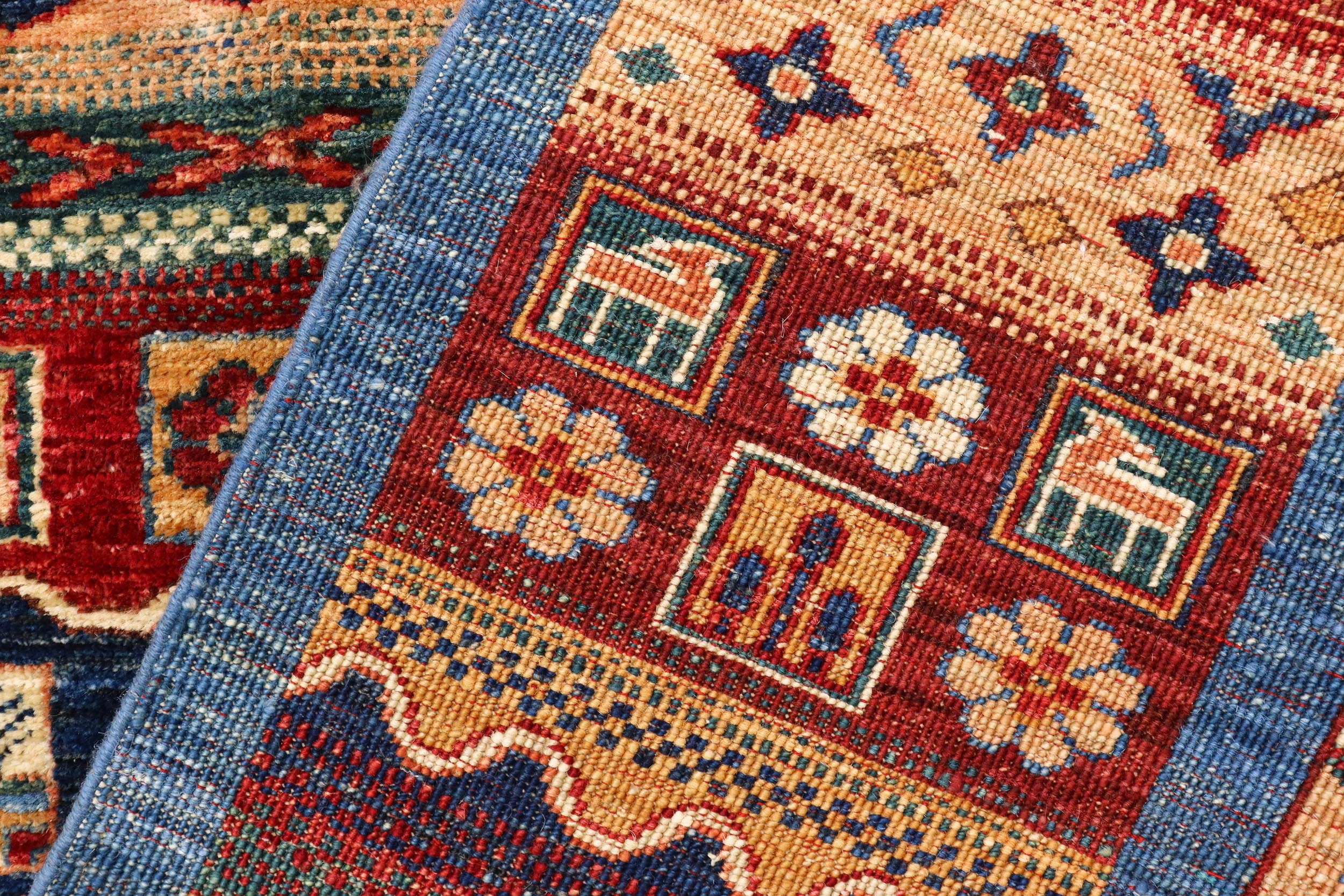handmade Geometric Kurjean Blue Red Hand Knotted RECTANGLE 100% WOOL area rug 6x7