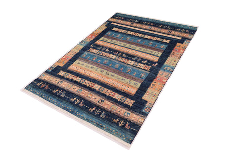handmade Geometric Kurjean Blue Beige Hand Knotted RECTANGLE 100% WOOL area rug 4x6