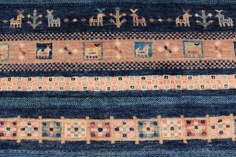 handmade Geometric Kurjean Blue Beige Hand Knotted RECTANGLE 100% WOOL area rug 4x6