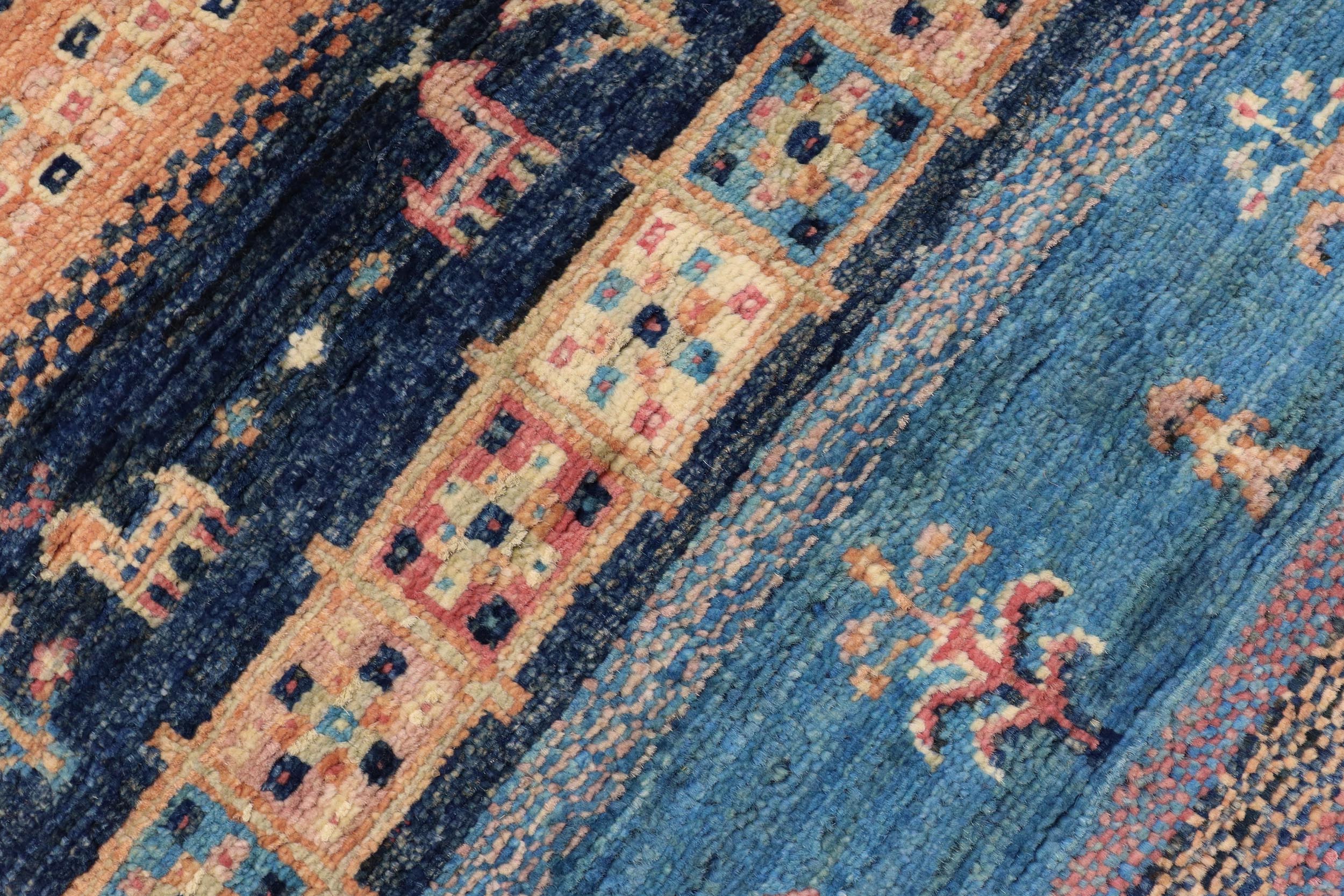 handmade Geometric Kurjean Blue Beige Hand Knotted RECTANGLE 100% WOOL area rug 4x6
