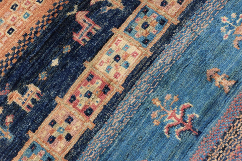 handmade Geometric Kurjean Blue Beige Hand Knotted RECTANGLE 100% WOOL area rug 4x6