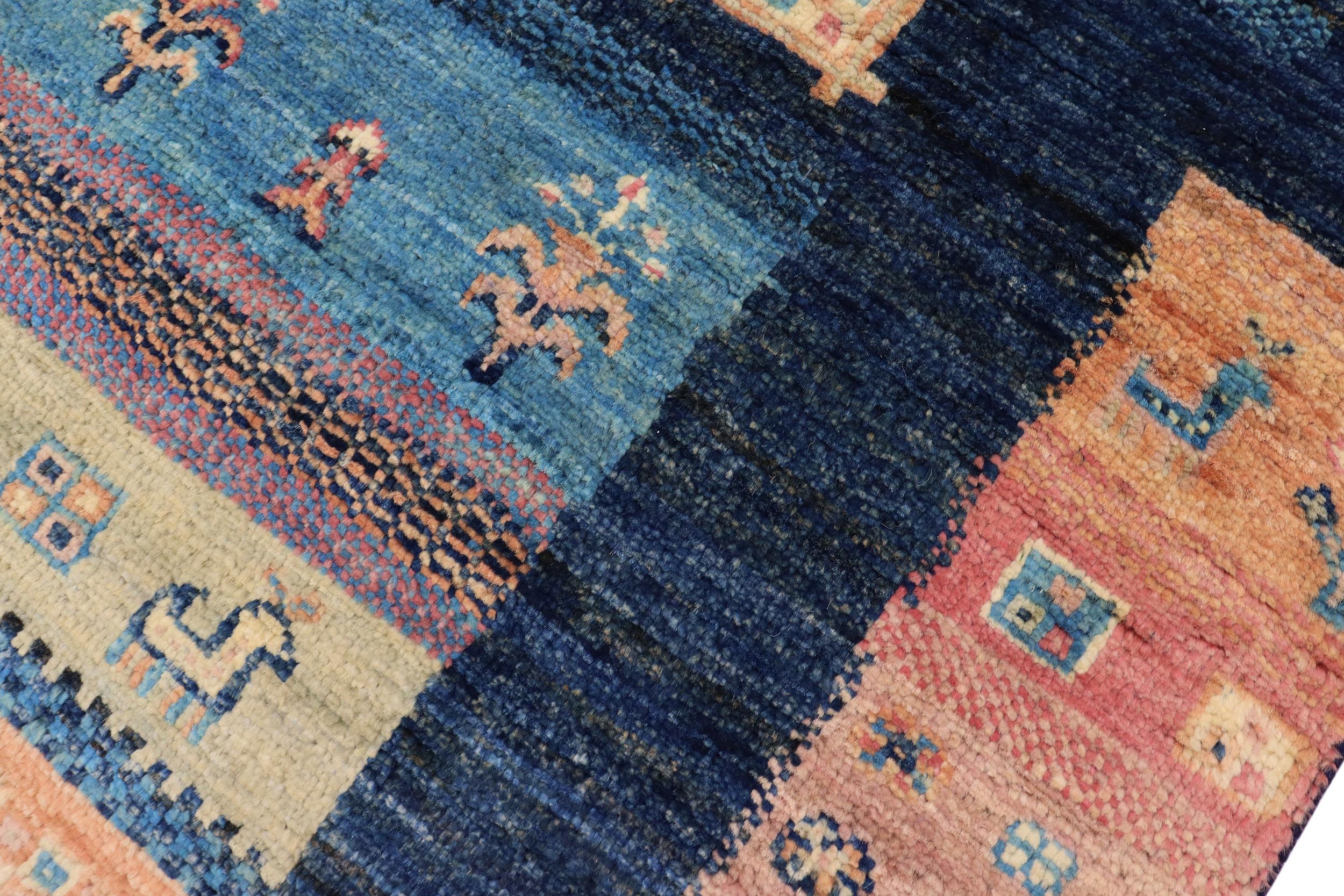 handmade Geometric Kurjean Blue Beige Hand Knotted RECTANGLE 100% WOOL area rug 4x6