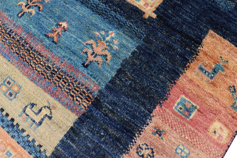 handmade Geometric Kurjean Blue Beige Hand Knotted RECTANGLE 100% WOOL area rug 4x6