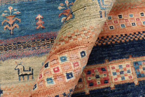handmade Geometric Kurjean Blue Beige Hand Knotted RECTANGLE 100% WOOL area rug 4x6