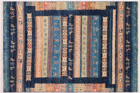 handmade Geometric Kurjean Blue Beige Hand Knotted RECTANGLE 100% WOOL area rug 4x6