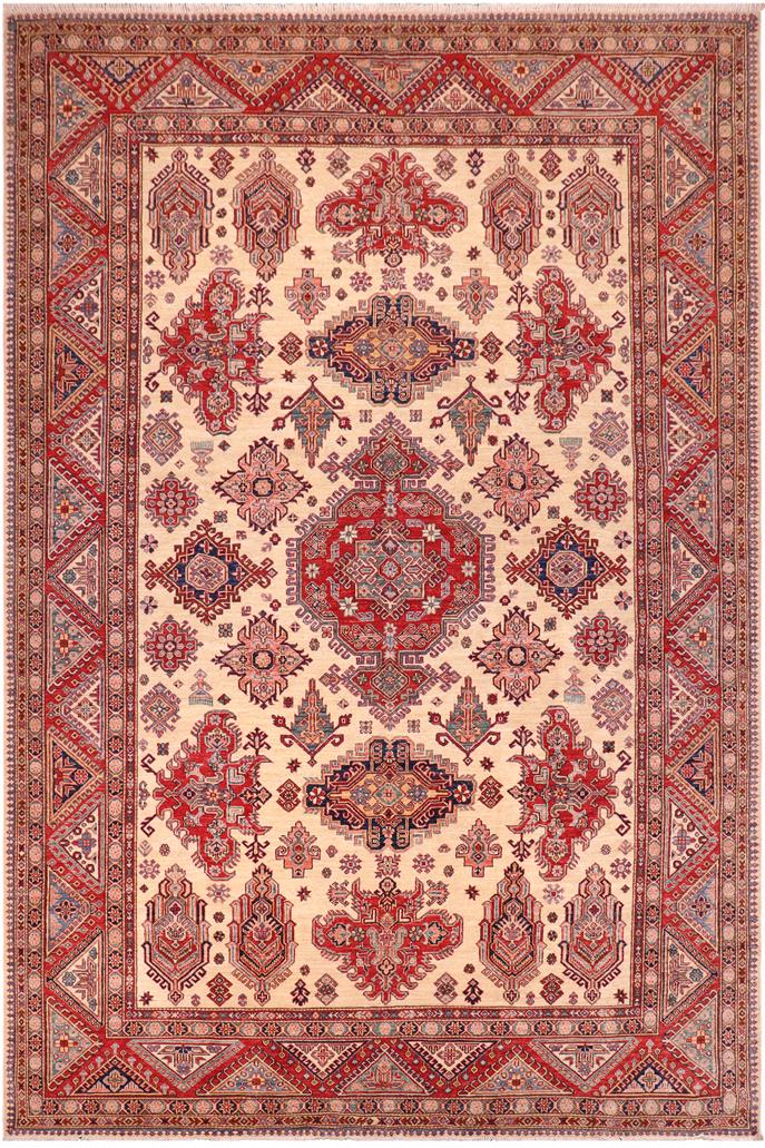 handmade Geometric Super Kazak Ivory Red Hand Knotted RECTANGLE 100% WOOL area rug 9X12