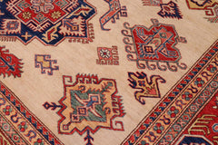 handmade Geometric Super Kazak Ivory Red Hand Knotted RECTANGLE 100% WOOL area rug 9X12