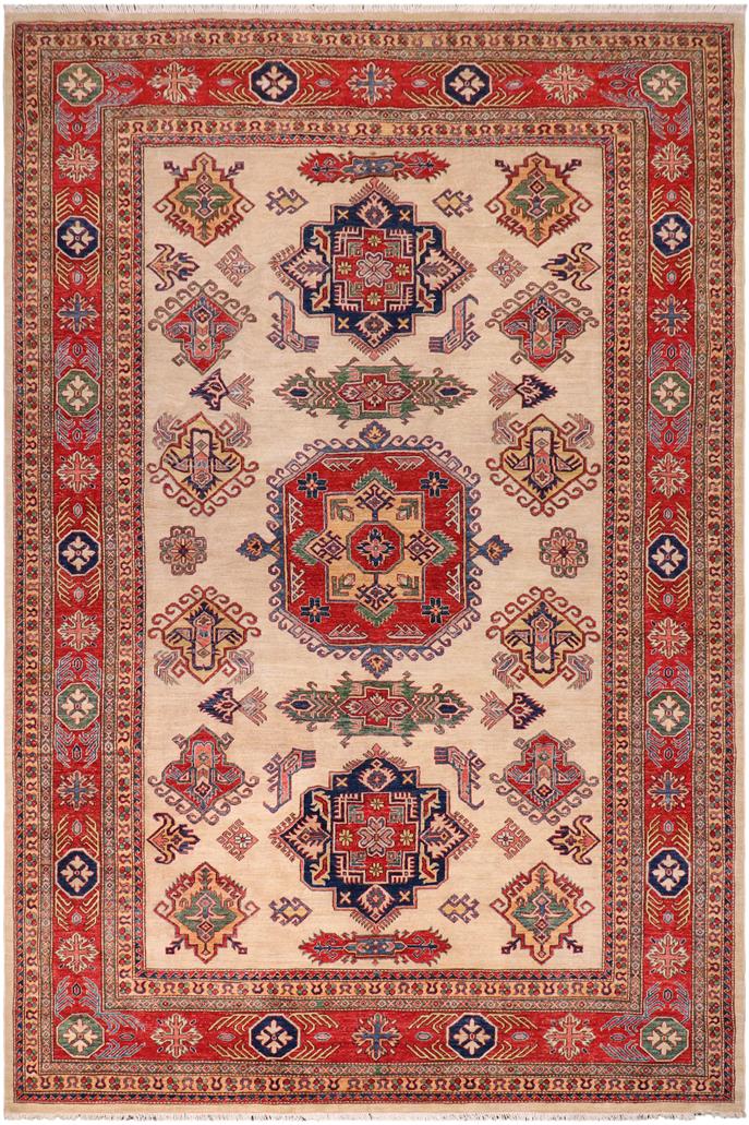 handmade Geometric Super Kazak Ivory Red Hand Knotted RECTANGLE 100% WOOL area rug 9X12
