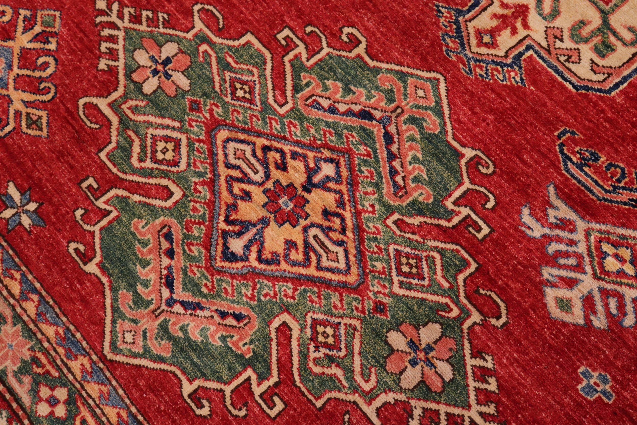 handmade Geometric Super Kazak Red Beige Hand Knotted RECTANGLE 100% WOOL area rug 9' x 12'