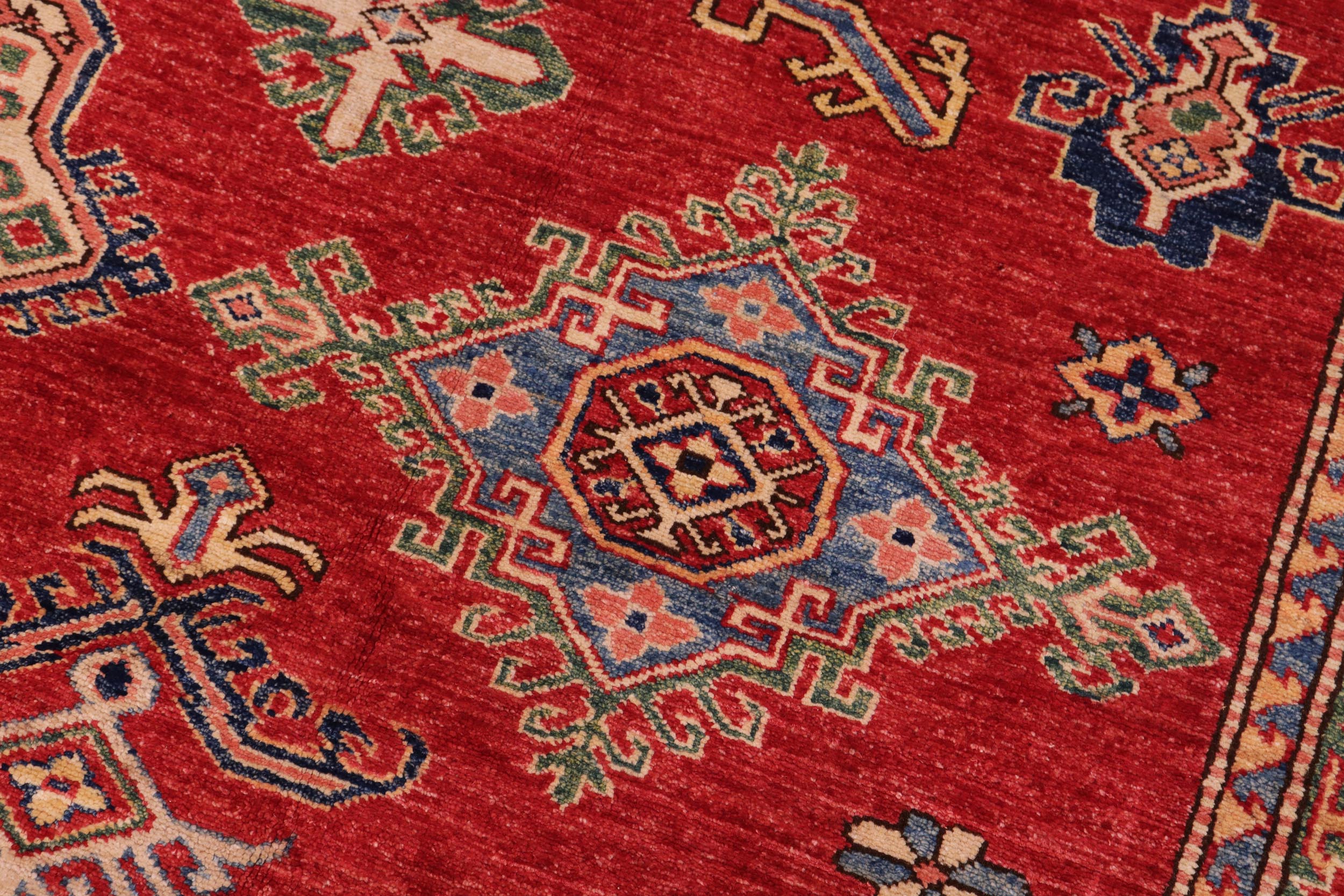 handmade Geometric Super Kazak Red Beige Hand Knotted RECTANGLE 100% WOOL area rug 9' x 12'
