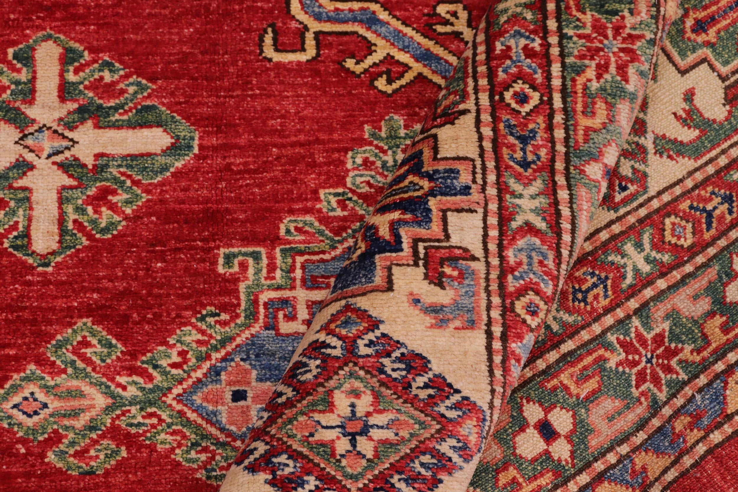 handmade Geometric Super Kazak Red Beige Hand Knotted RECTANGLE 100% WOOL area rug 9' x 12'