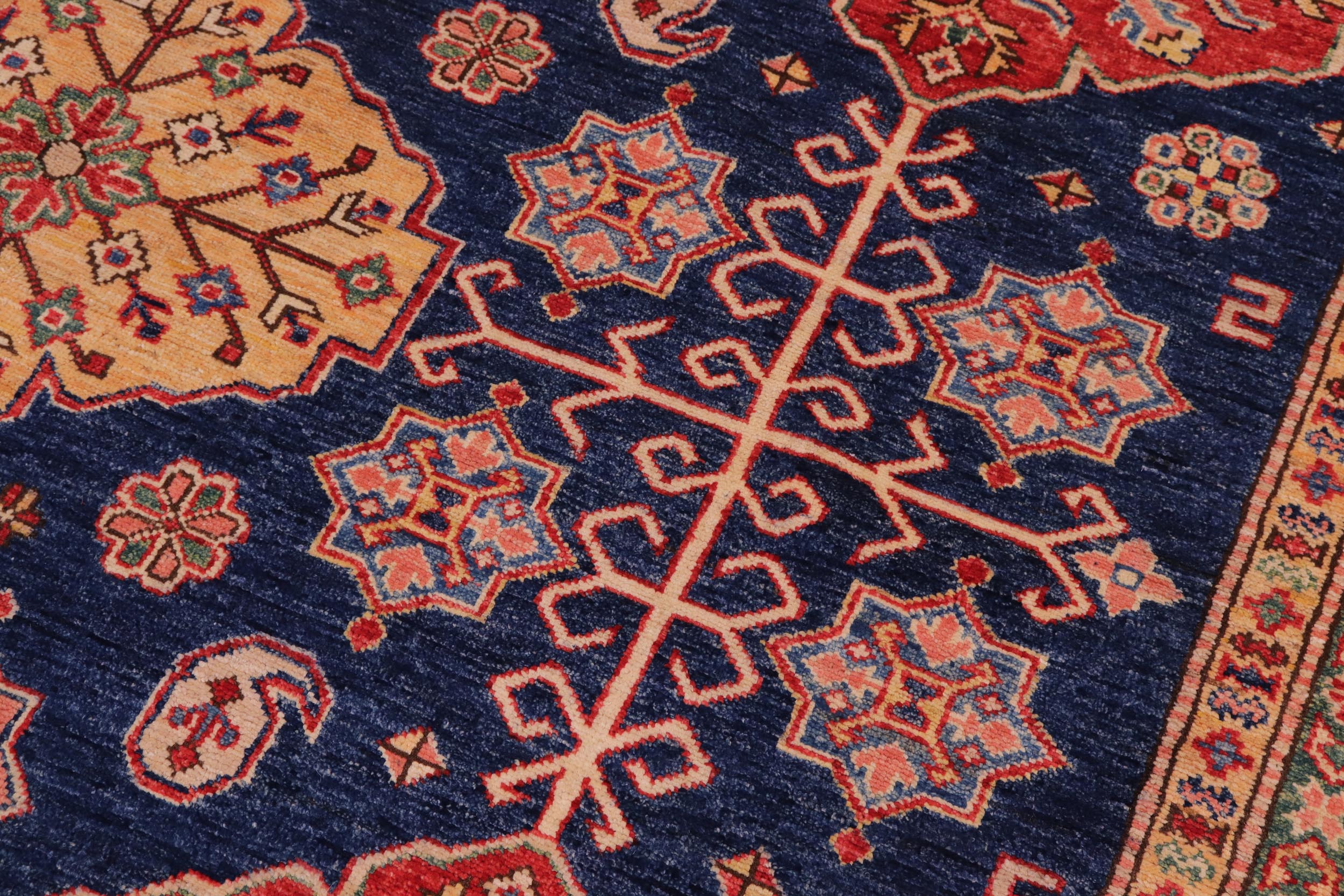 handmade Geometric Super Kazak Blue Beige Hand Knotted RECTANGLE 100% WOOL area rug 8' x 10'