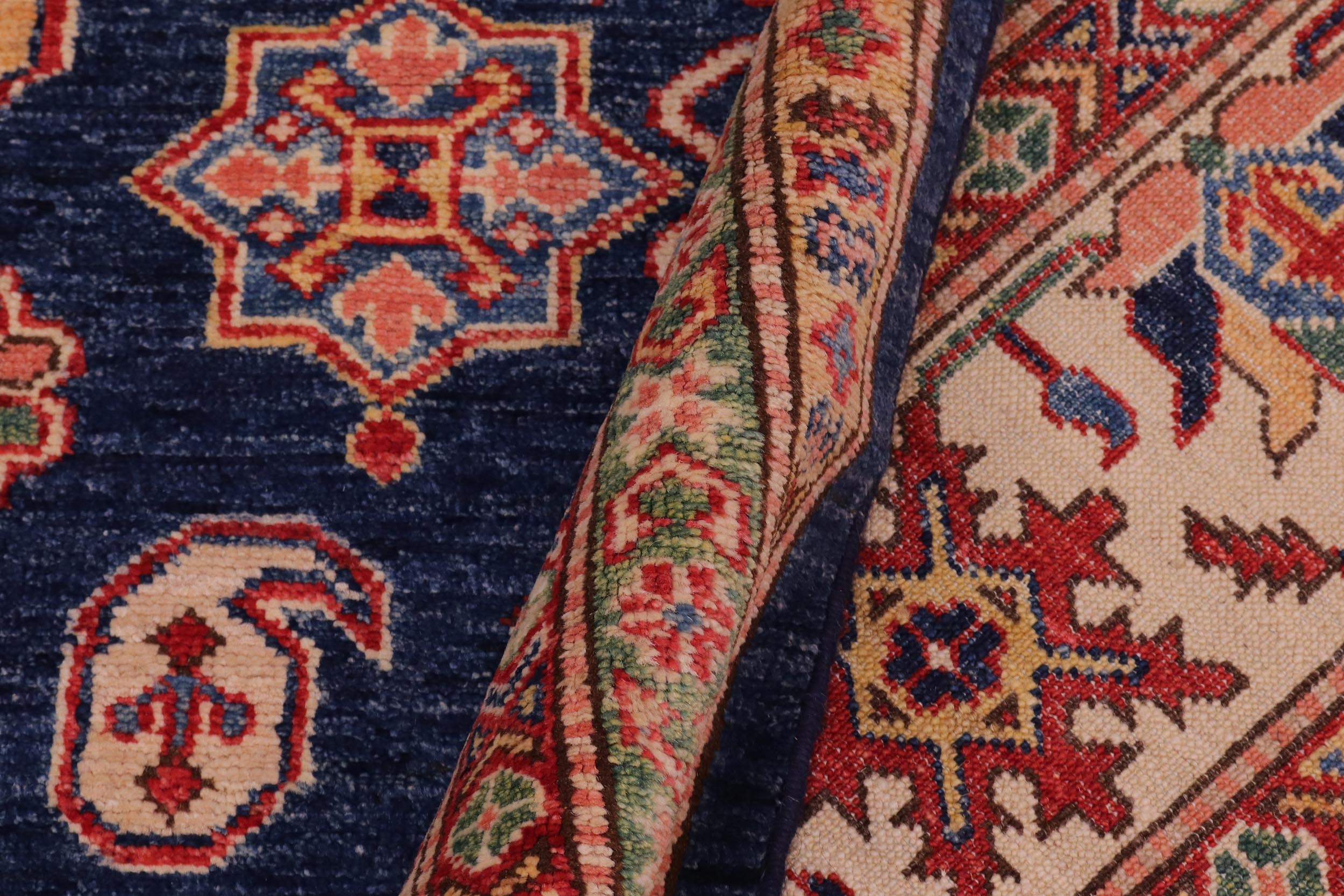 handmade Geometric Super Kazak Blue Beige Hand Knotted RECTANGLE 100% WOOL area rug 8' x 10'