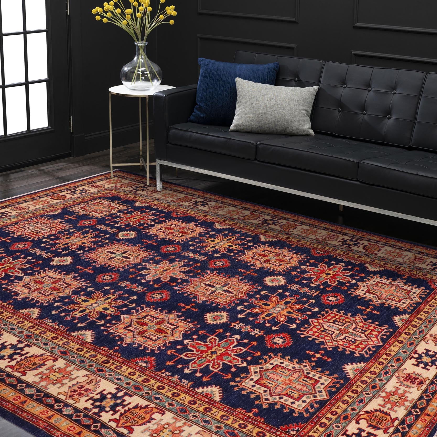 handmade Geometric Super Kazak Blue Beige Hand Knotted RECTANGLE 100% WOOL area rug 8' x 10'