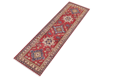 handmade Geometric Kazak Red Beige Hand Knotted RUNNER 100% WOOL area rug 3x10