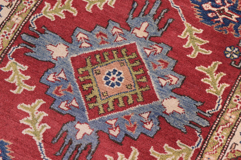 handmade Geometric Kazak Red Beige Hand Knotted RUNNER 100% WOOL area rug 3x10