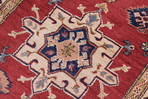 handmade Geometric Kazak Red Beige Hand Knotted RUNNER 100% WOOL area rug 3x10