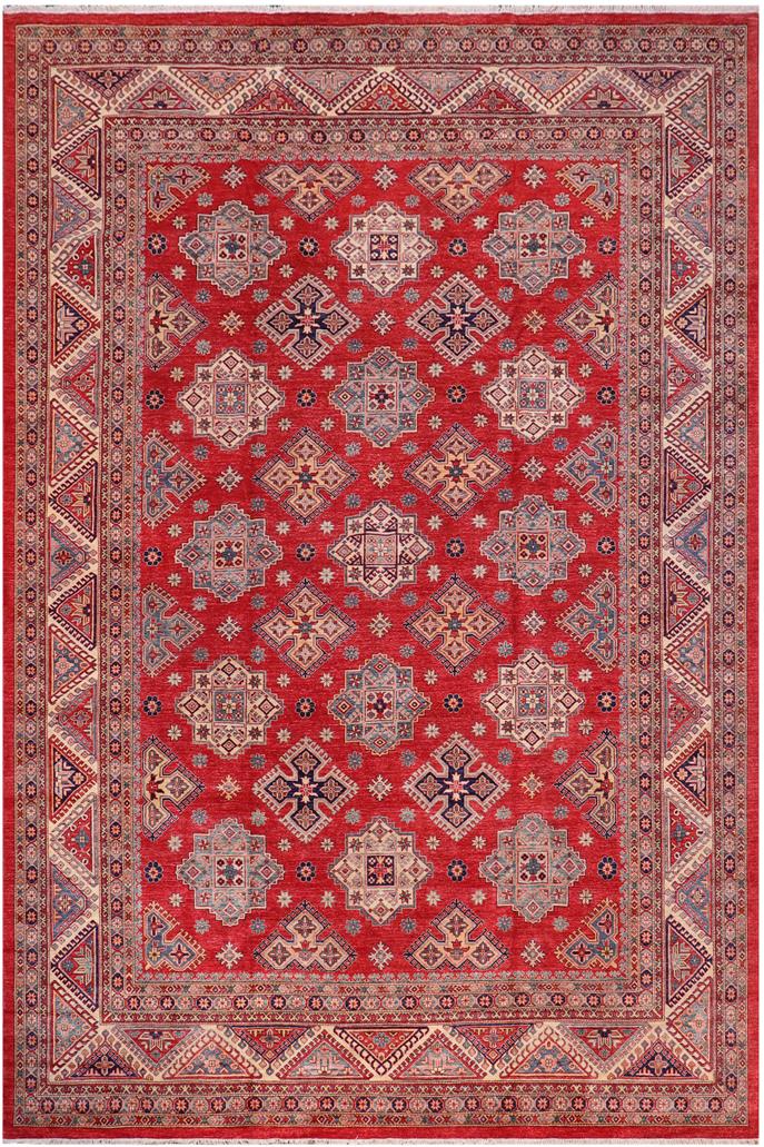 handmade Geometric Super Kazak Red Beige Hand Knotted RECTANGLE 100% WOOL area rug 12X15
