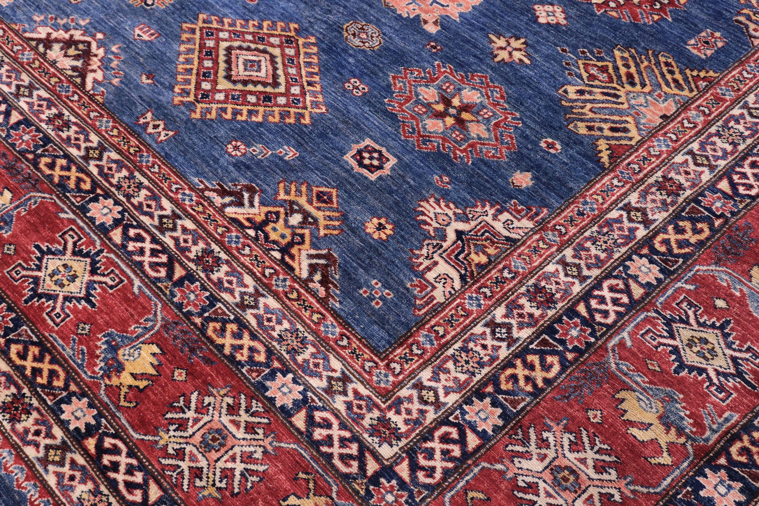 handmade Geometric Super Kazak Blue Red Hand Knotted RECTANGLE 100% WOOL area rug 12' x 16'