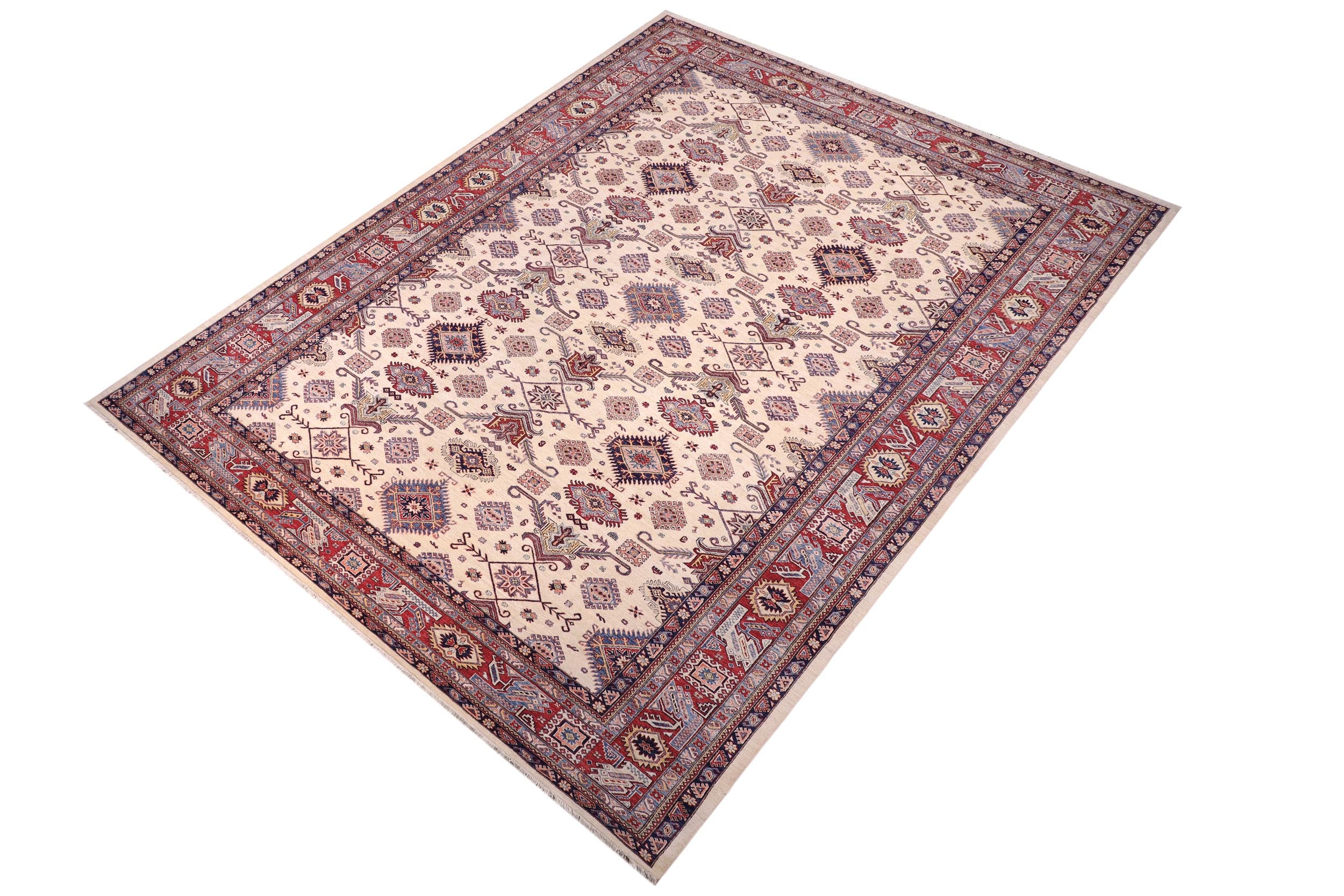 handmade Geometric Super Kazak Beige Red Hand Knotted RECTANGLE 100% WOOL area rug 12' x 16'