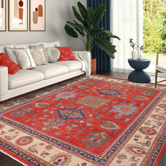 handmade Geometric Kazak Red Beige Hand Knotted RECTANGLE 100% WOOL area rug 10'X14'