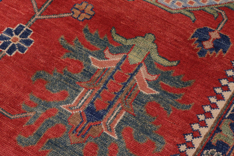 handmade Geometric Kazak Red Beige Hand Knotted RECTANGLE 100% WOOL area rug 10'X14'