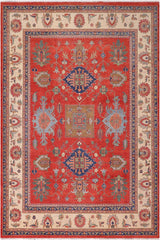 handmade Geometric Kazak Red Beige Hand Knotted RECTANGLE 100% WOOL area rug 10'X14'