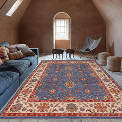 handmade Geometric Kazak Blue Beige Hand Knotted RECTANGLE 100% WOOL area rug 11'X14'