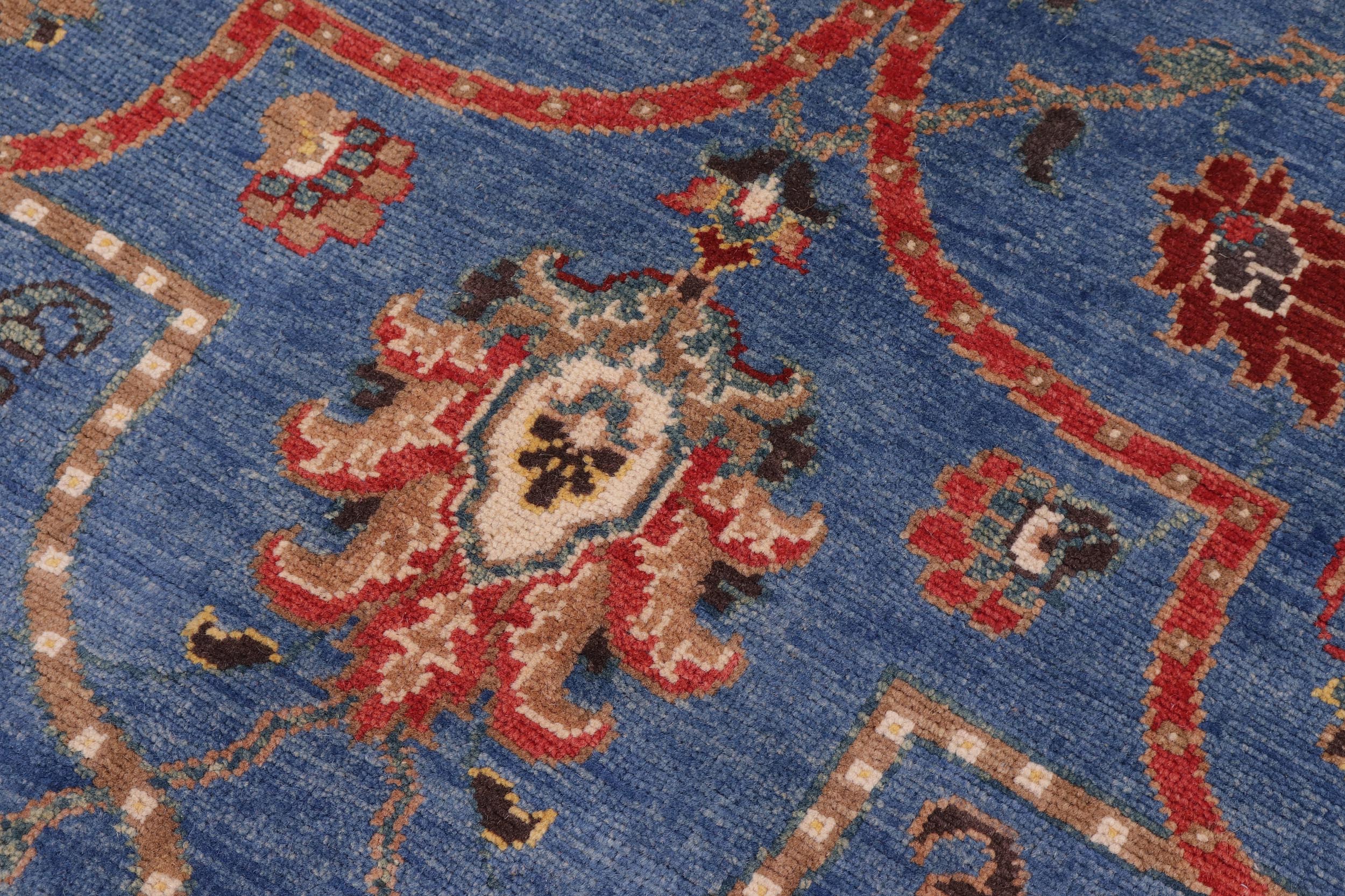 handmade Geometric Kazak Blue Beige Hand Knotted RECTANGLE 100% WOOL area rug 11'X14'