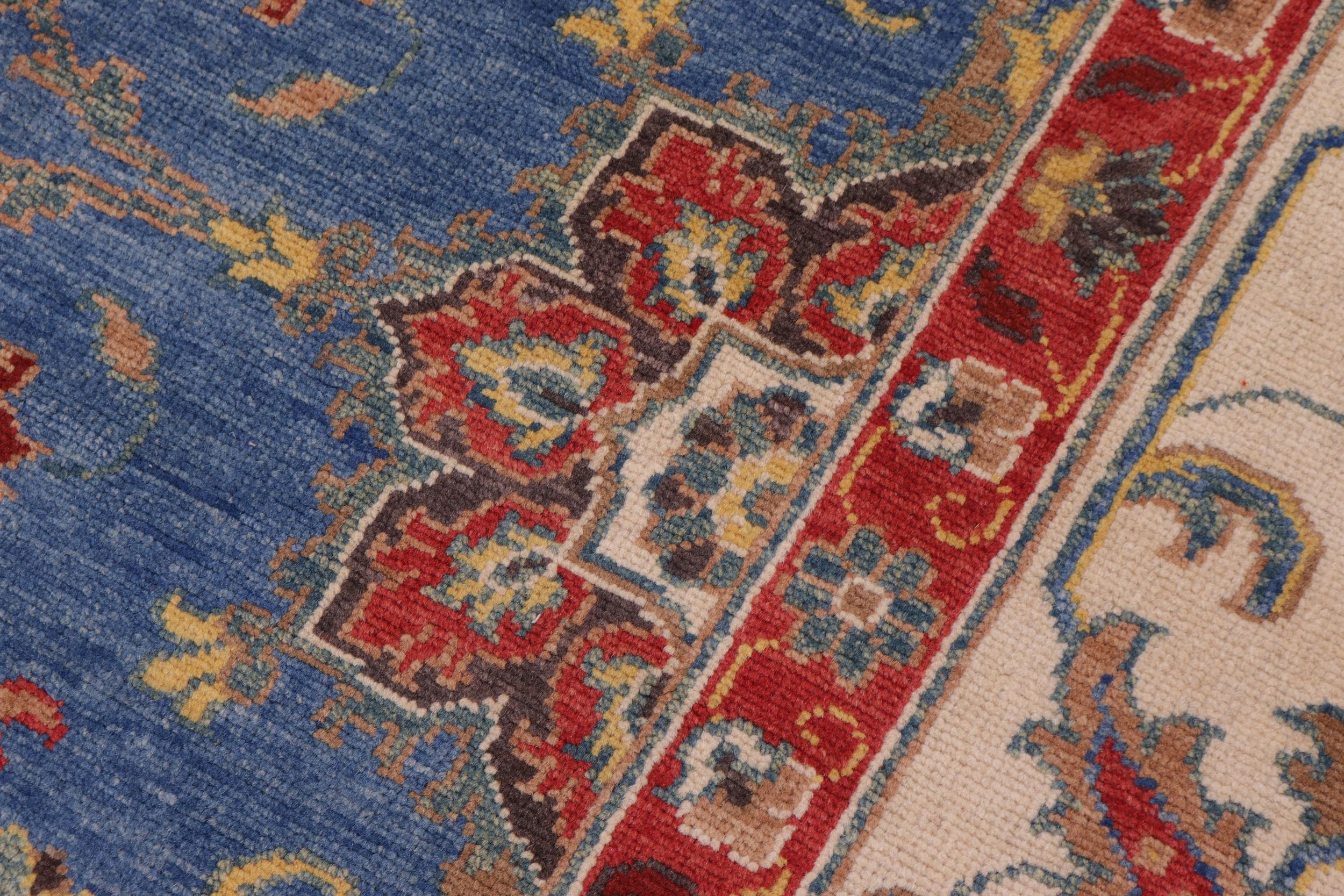 handmade Geometric Kazak Blue Beige Hand Knotted RECTANGLE 100% WOOL area rug 11'X14'