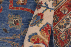 handmade Geometric Kazak Blue Beige Hand Knotted RECTANGLE 100% WOOL area rug 11'X14'