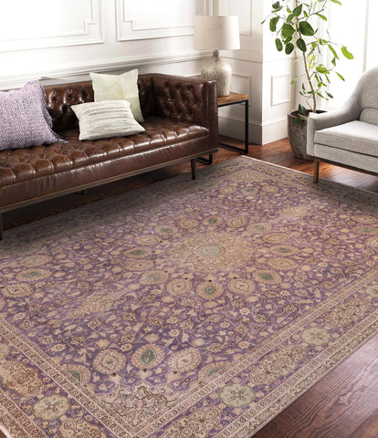 handmade Vintage Sheikh Shaf Purple Green Hand Knotted RECTANGLE 100% WOOL area rug 10' x 13'