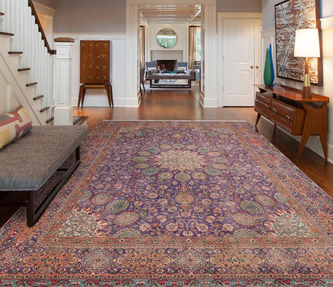 handmade Vintage Sheikh Shaf Blue Rust Hand Knotted RECTANGLE 100% WOOL area rug 10X13