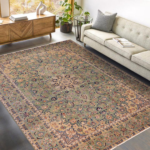 Traditional handmade Persian vintage distressed Green Blue Hand Knotted RECTANGLE 100% WOOL area rug 10X13