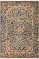 Distressed Antique Kashan Lindsay Green/Blue Wool Rug - 10'0''X13'5''