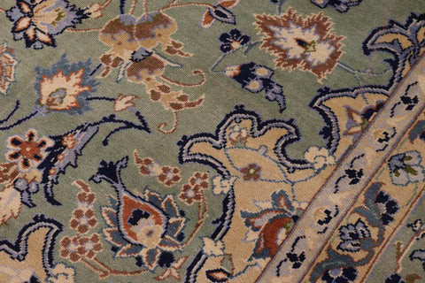 handmade Vintage Kashan Green Blue Hand Knotted RECTANGLE 100% WOOL area rug 10' x 13'